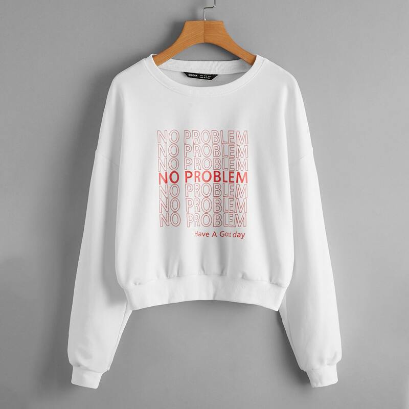 

Slogan Graphic Drop Shoulder Pullover, White