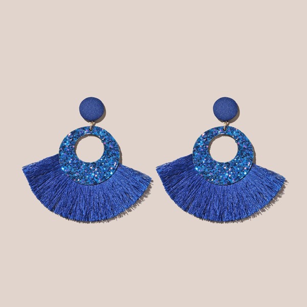 

Tassel Fan Drop Earrings, Blue
