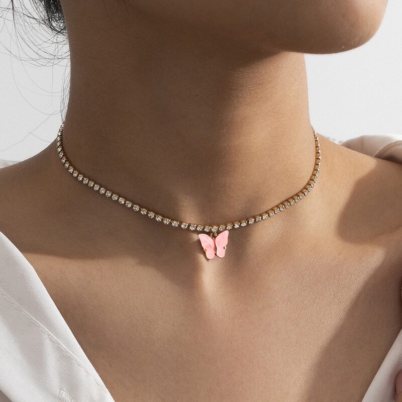 

Rhinestone Butterfly Choker, Gold