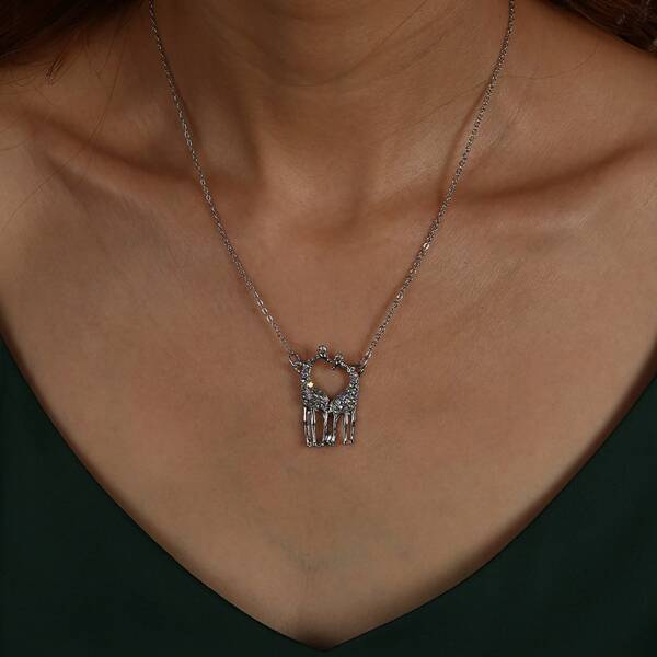 

Rhinestone Animal Charm Necklace, Silver