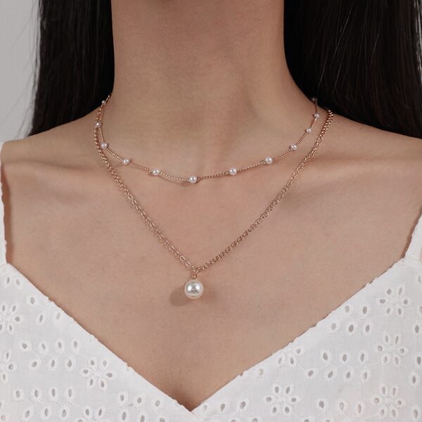 

Faux Pearl Layered Necklace, Gold