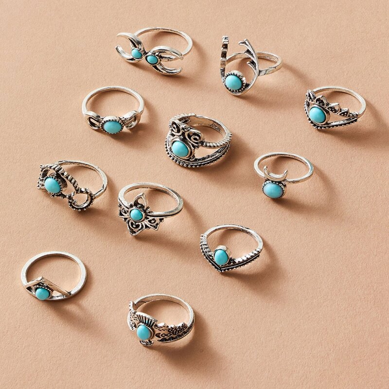 

11pcs Gemstone Ring, Silver