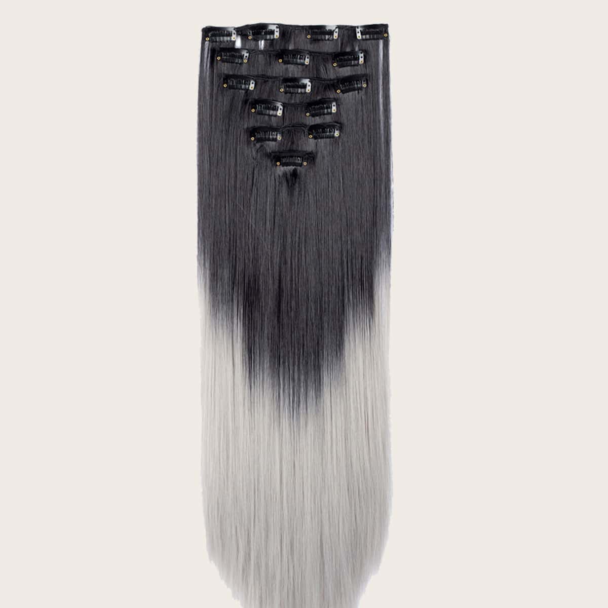 

16pcs Clip Ombre Straight Hair Wig, Multicolor
