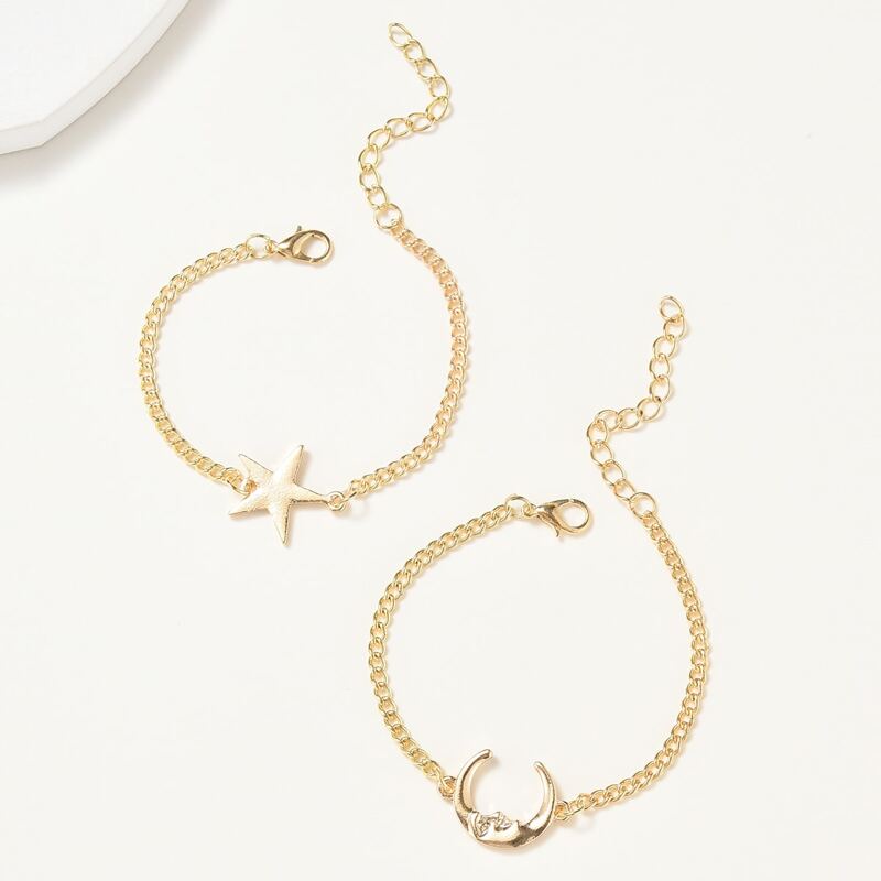 

2pcs Star & Moon Bracelet, Gold