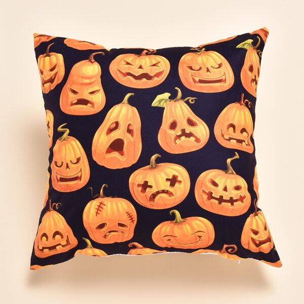 

Halloween Pumpkin Print Cushion Cover Without Filler, Multicolor