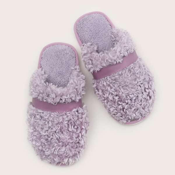 

Round Toe Fluffy Slippers, Purple