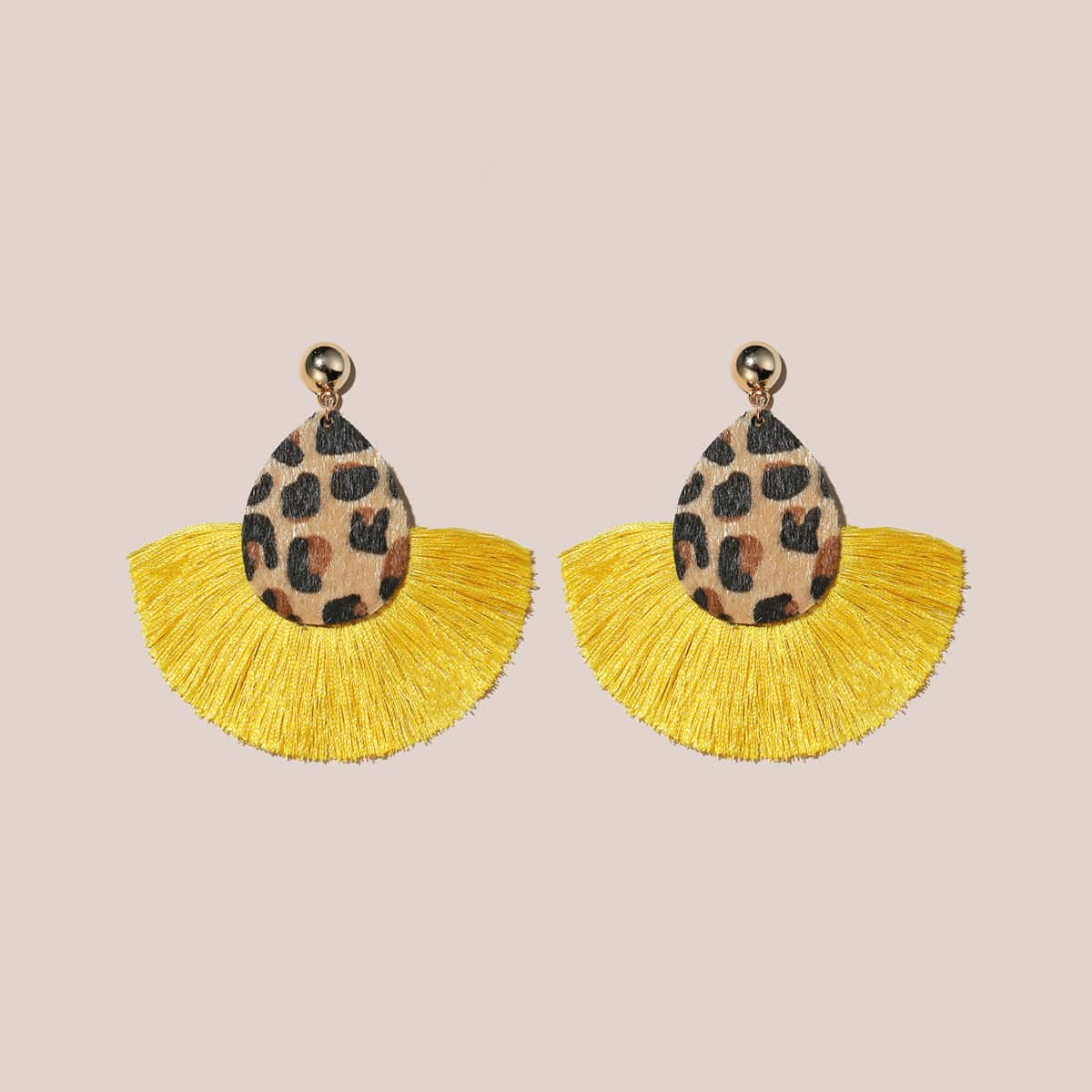 

Leopard Pattern Tassel Drop Earrings, Yellow