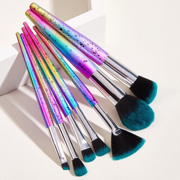 

7pcs Clear Handle Makeup Brush Set, Multicolor