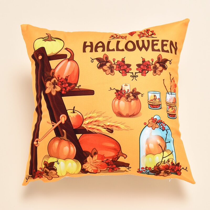 

Halloween Pumpkin Print Cushion Cover Without Filler, Multicolor