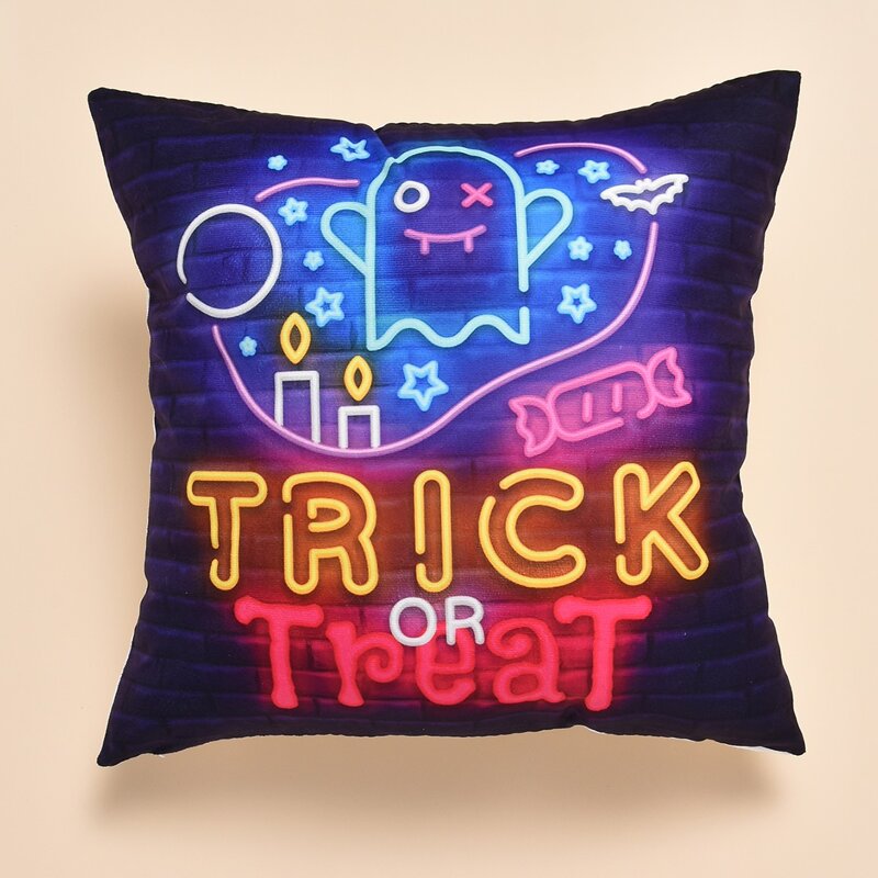 

Halloween Slogan Graphic Cushion Cover Without Filler, Multicolor