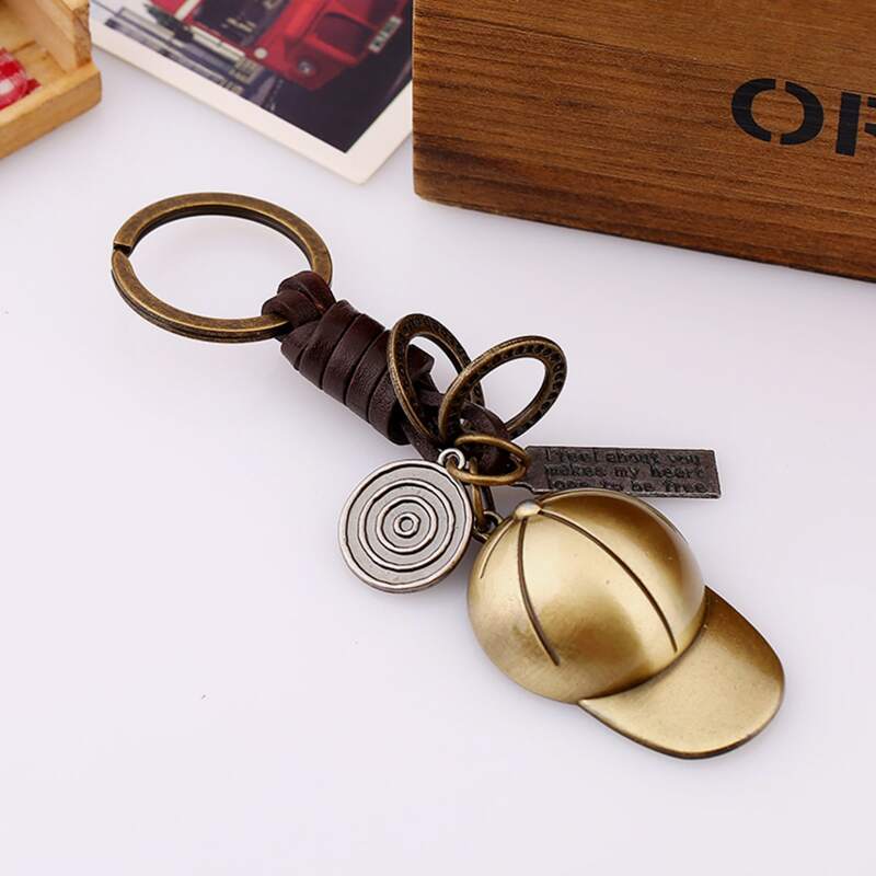

Guys Baseball Cap Charm Keychain, Bronze