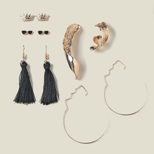 

5pairs Tassel Charm Drop Earrings, Gold