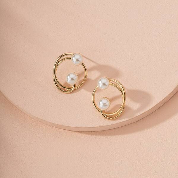 

Faux Pearl Stud Earrings, Gold