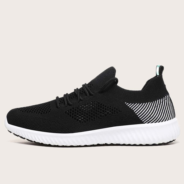 

Lace-up Decor Low Top Knit Sneakers, Black