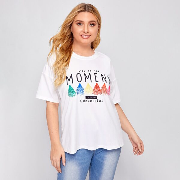 

Plus Slogan Graphic Drop Shoulder Tee, White