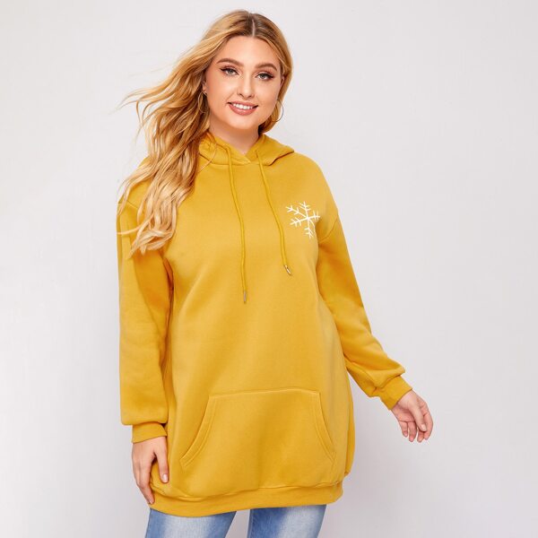 

Plus Snowflake Print 3D Deer Ear Design Hooded Sweatshirt, Yellow
