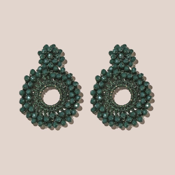 

Bead Round Design Earrings, Green
