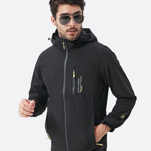 

Men Letter Graphic Zip Up Sports Jackets, Black