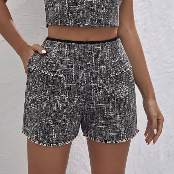 

Raw Hem Tweed Shorts, Dark grey