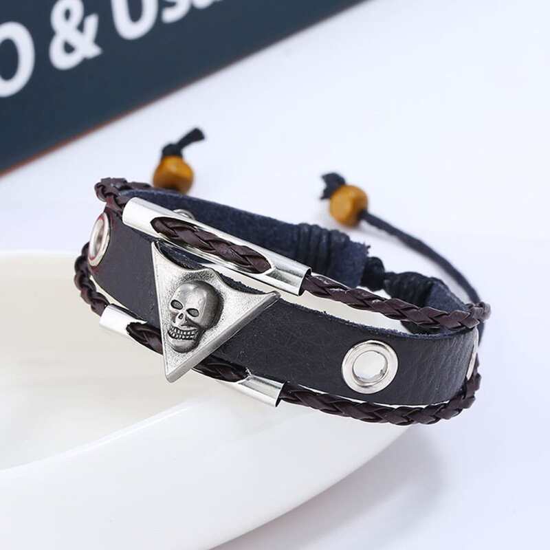 

Guys Skull Decor Braided Bracelet, Black
