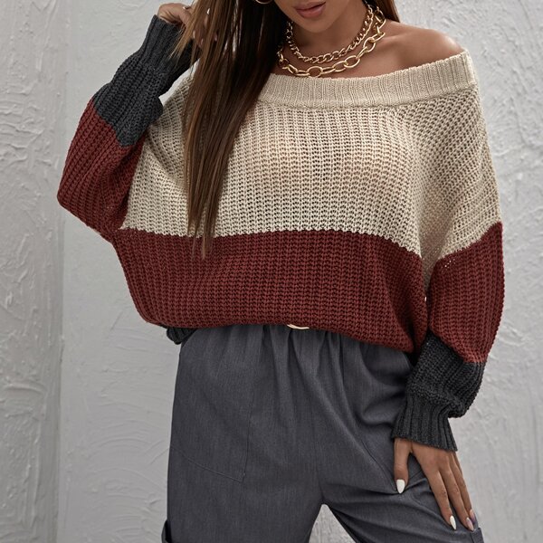 

Drop Shoulder Color Block Sweater, Multicolor