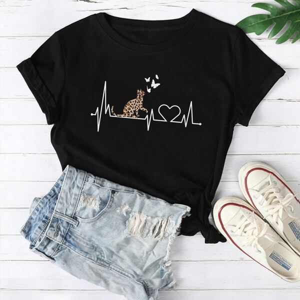 

ECG & Butterfly Print Tee, Black