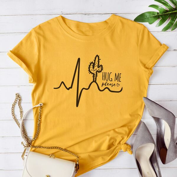 

Cactus & Slogan Graphic Tee, Yellow