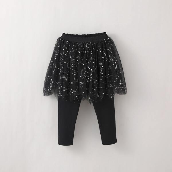 

Toddler Girls Galaxy Print Mesh Panel Pants, Black