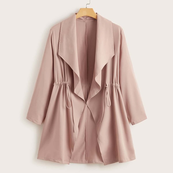 

Plus Solid Drawstring Waist Coat, Dusty pink