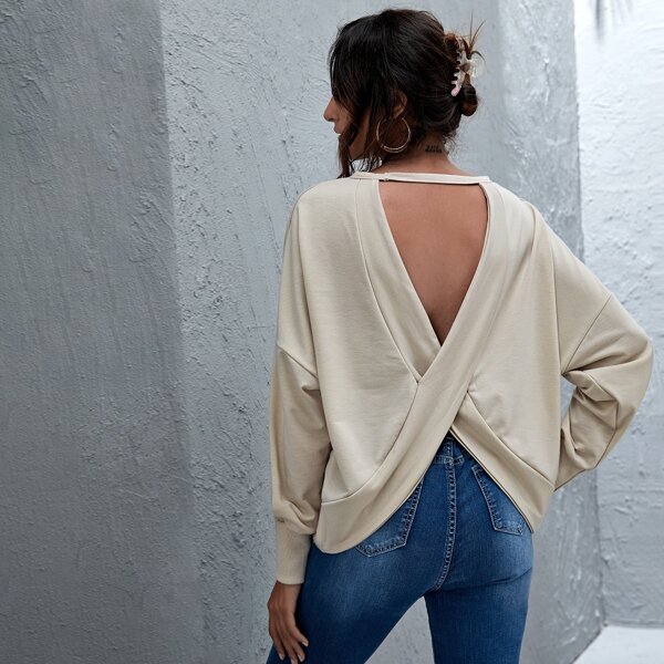 

Drop Shoulder Cut V-back Pullover, Khaki