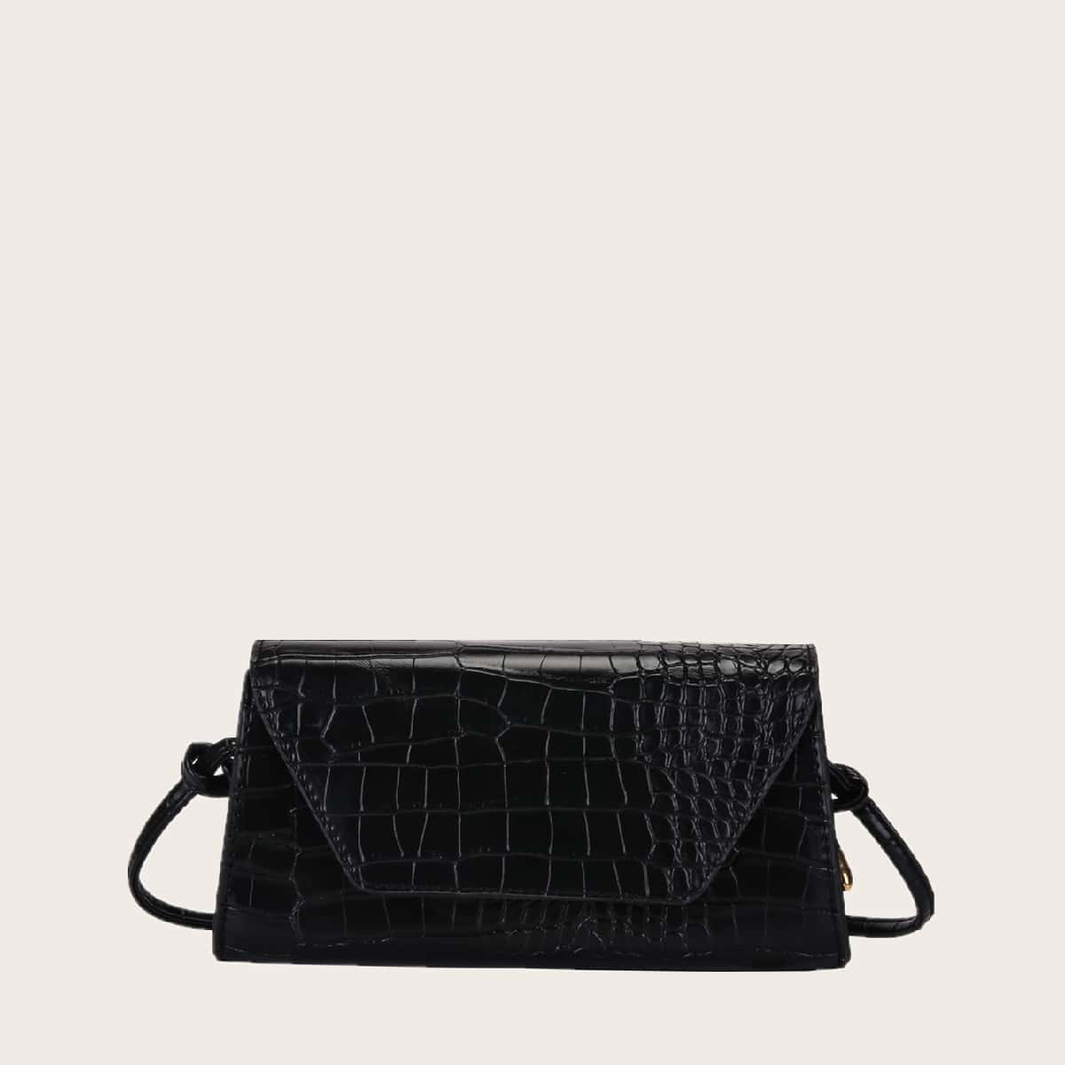 

Croc Embossed Flap Crossbody Bag, Black