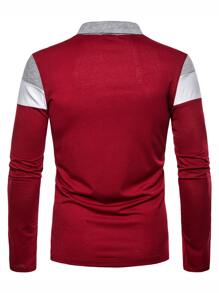 Manfinity Homme 男士拼色polo襯衫 - 酒紅色 - 查看 2