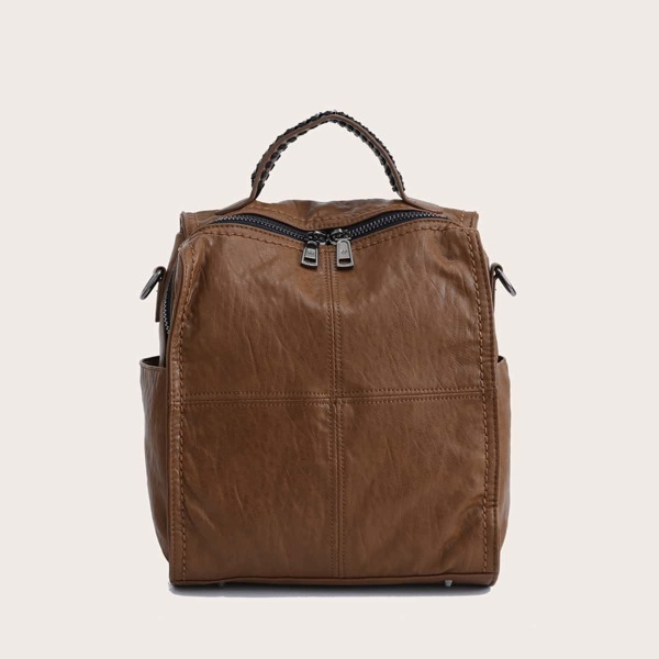 

Minimalist Stitch Detail Backpack, Brown