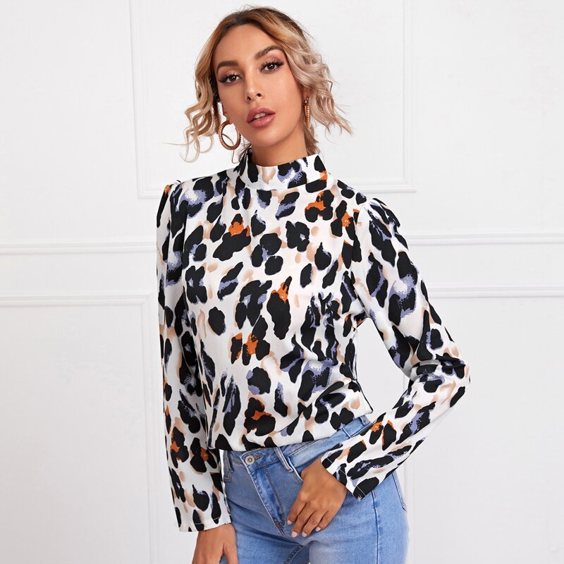 

Mock Neck All Over Print Blouse, Multicolor