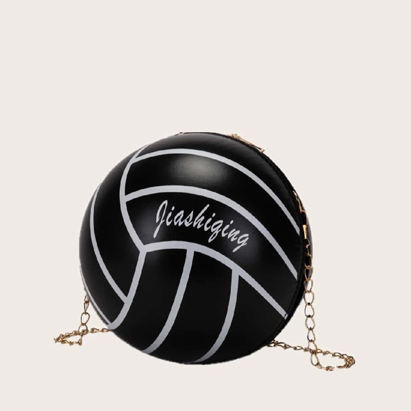 

Volleyball Shaped Chain Crossbody Bag, Black