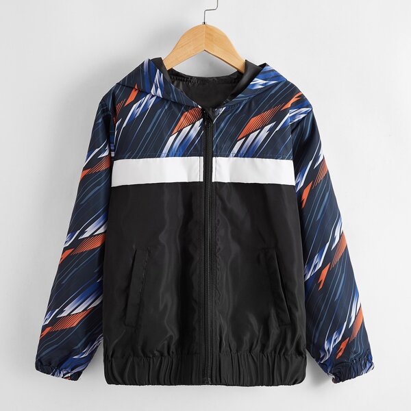 

Toddler Boys Striped Hooded Windbreaker Jacket, Multicolor