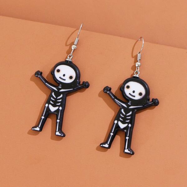 

Halloween Skeleton Drop Earrings, Black and white