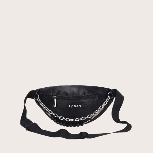 

Chain Decor Letter Graphic Fanny Pack, Black