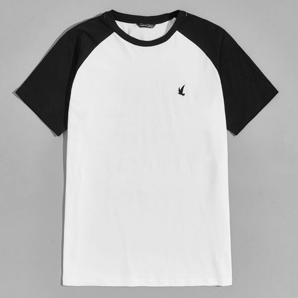 

Men Embroidery Bird Raglan Sleeve Tee, White