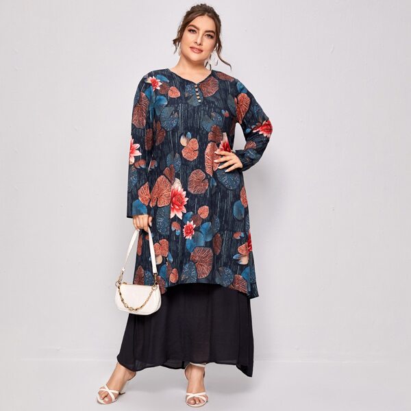 

Plus Floral Mesh Panel Combo Dress, Multicolor