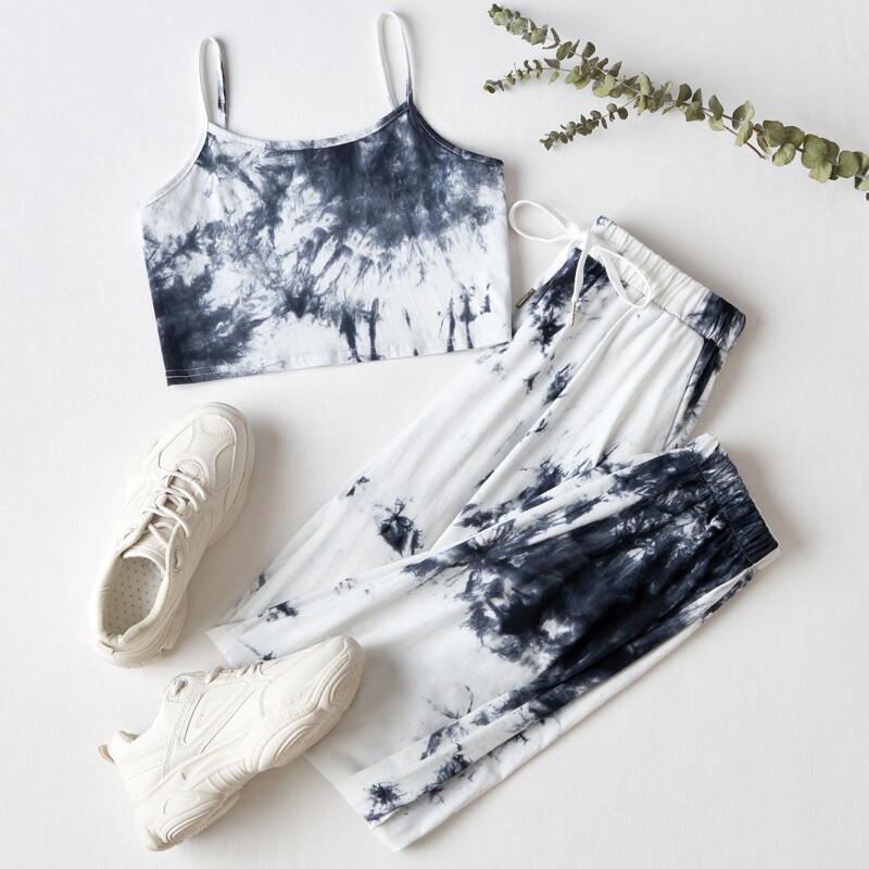 

Tie Dye Cami Top & Joggers, Black and white