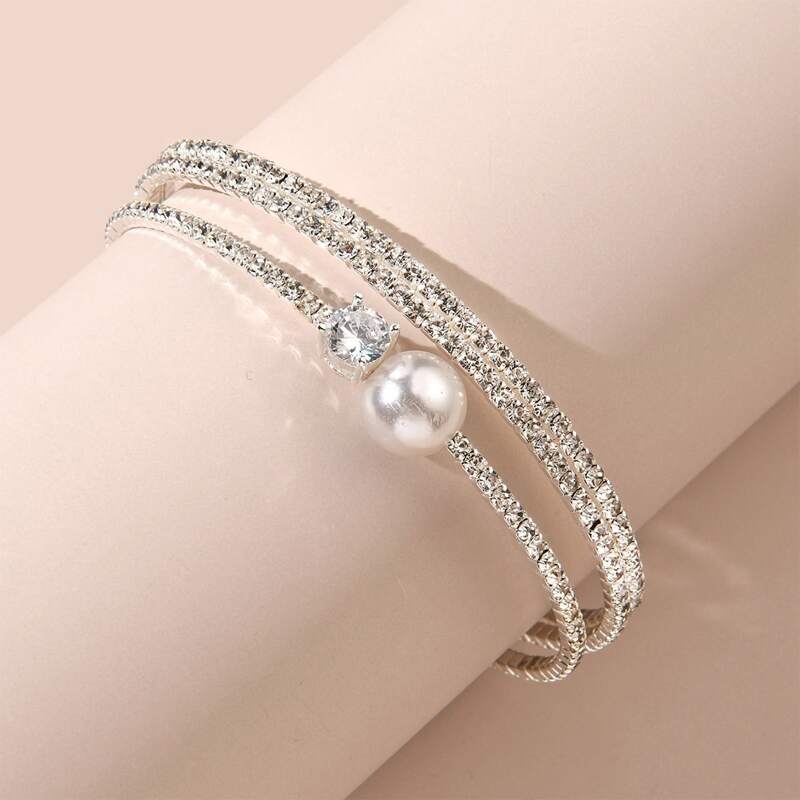 

Rhinestone Decor Bracelet, Silver