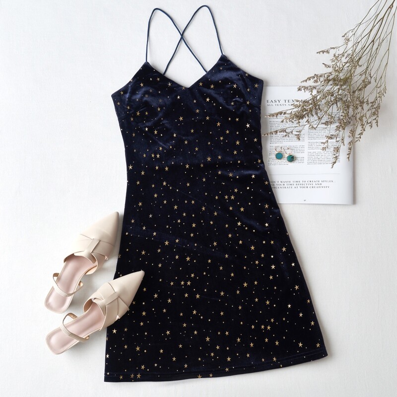 

Velvet Galaxy Cami Dress, Navy blue