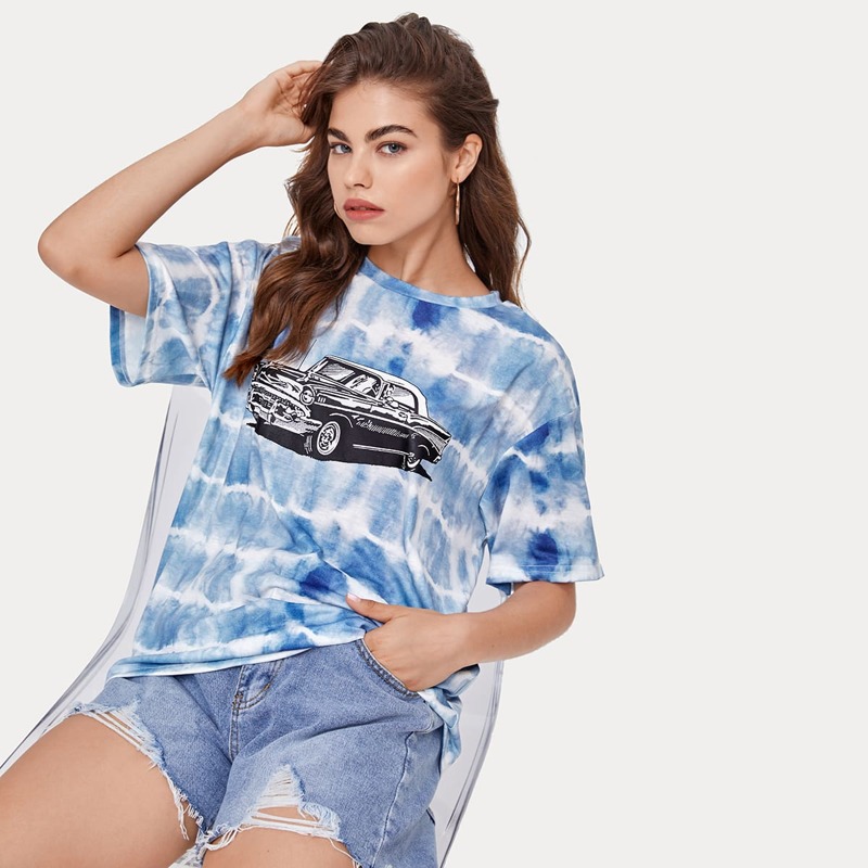 

Car Graphic Tie Dye Tee, Blue