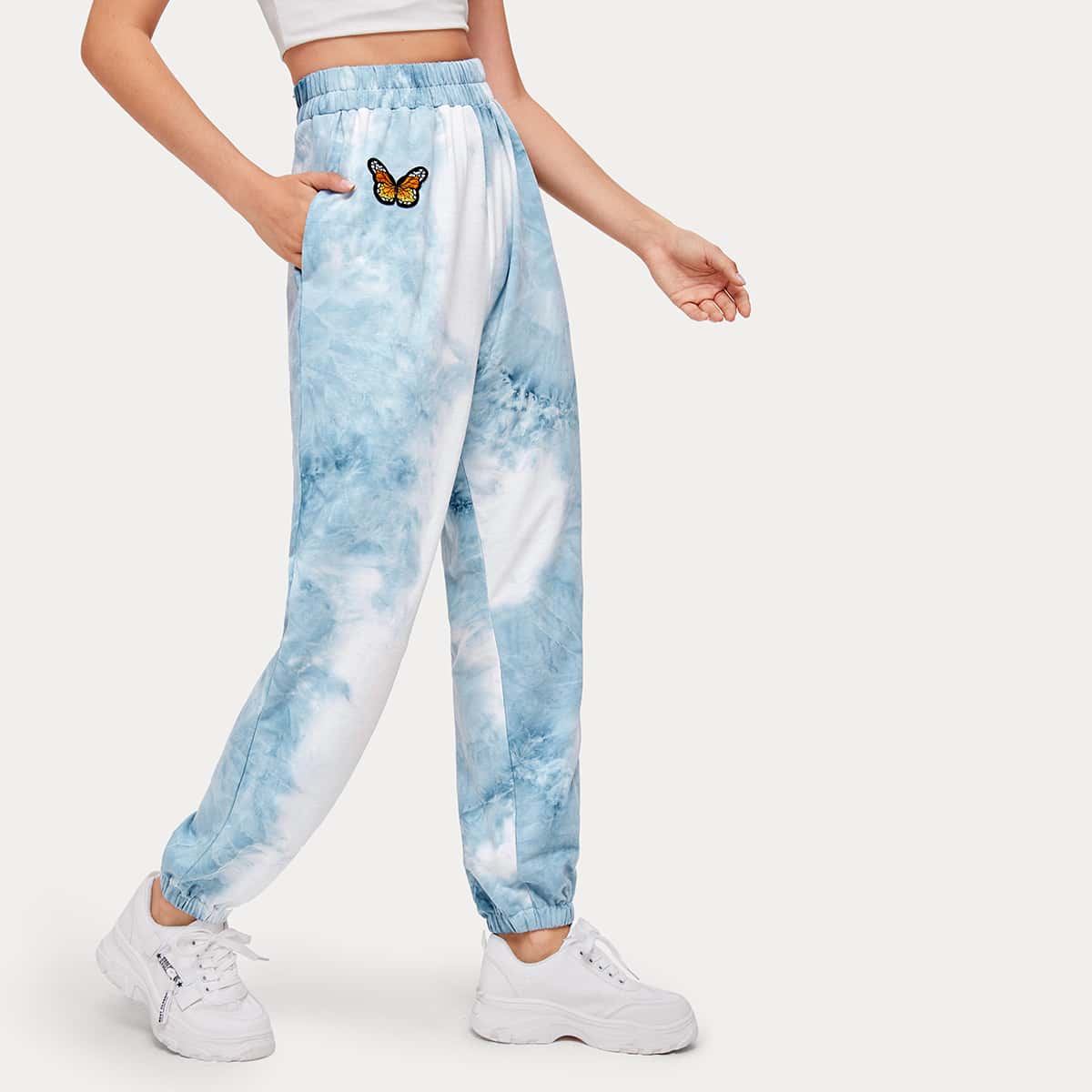

Butterfly Graphic Tie Dye Sweatpants, Baby blue