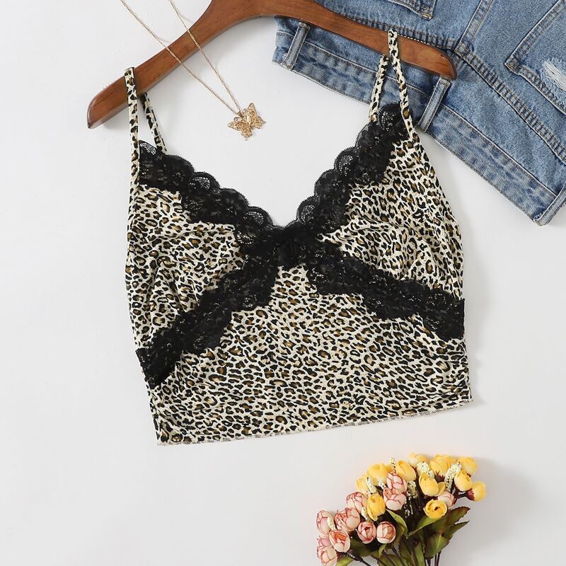 

Leopard Lace Trim Cami, Multicolor