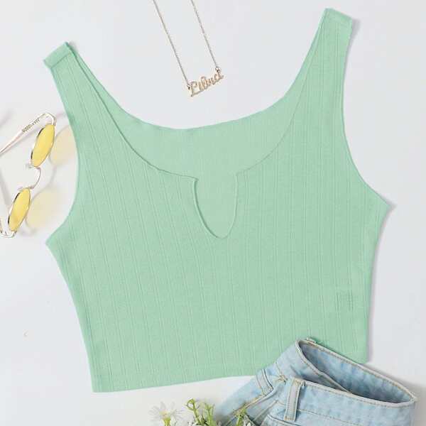 

Notch Neck Solid Tank Top, Bright mint green
