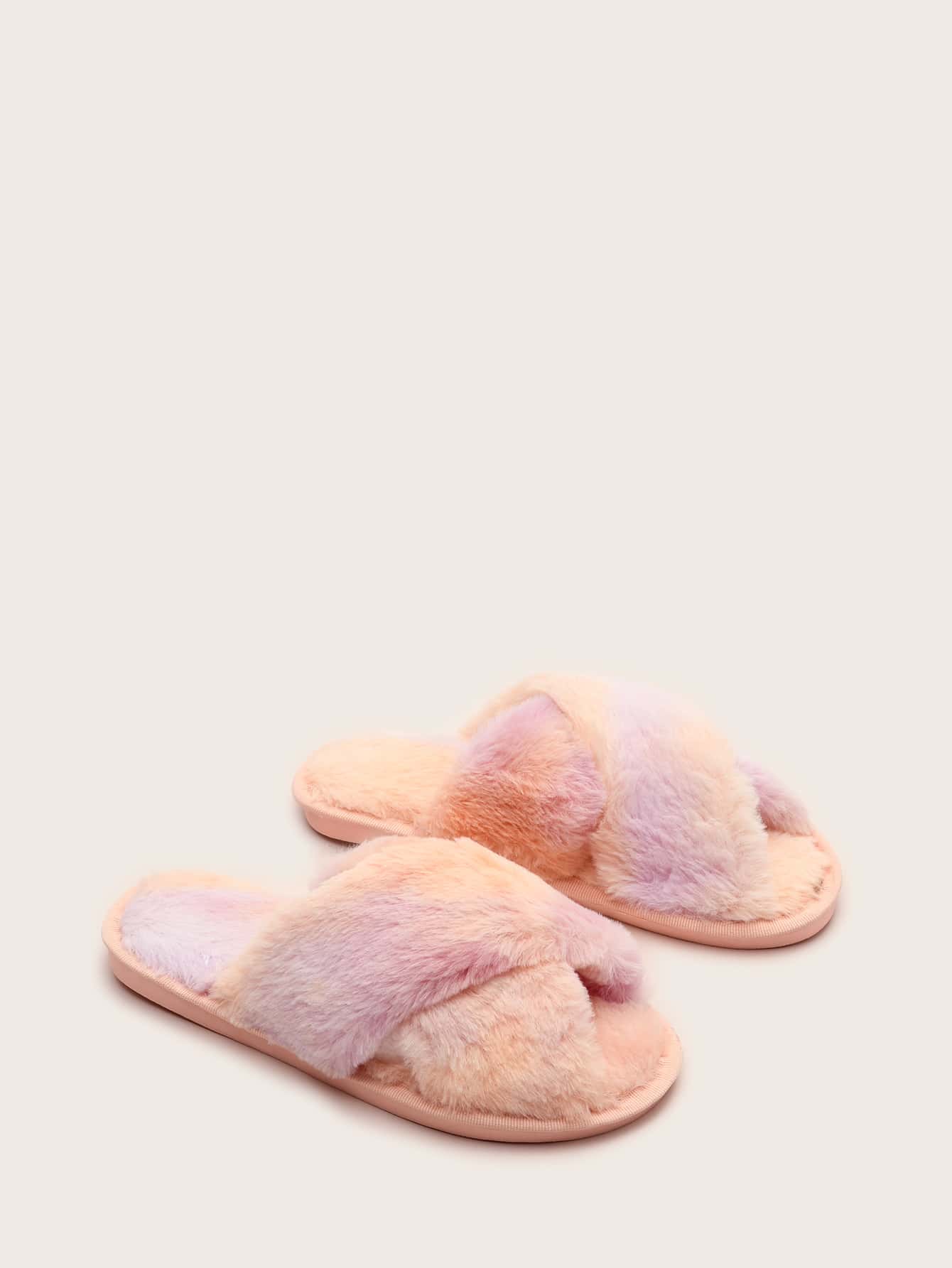 criss cross fluffy slippers