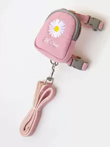 1pc Dog Daisy Embroidery Mini Bag Decor Harness & 1pc Leash