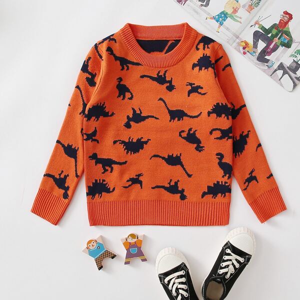 

Toddler Boys Dinosaur Pattern Sweater, Orange